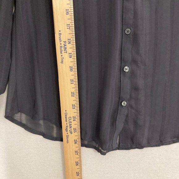 Express The Portofino Shirt Slim Dark Gray Striped Sheer Button Down Medium - Picture 7 of 11